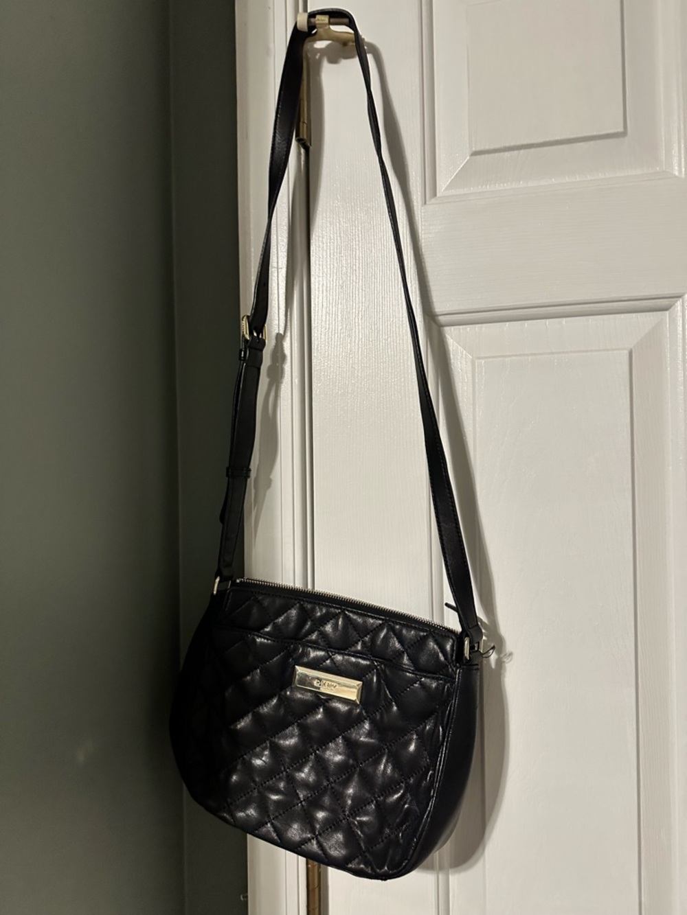 DKNY Quilted Black Crossbody Bag with Gold Plate